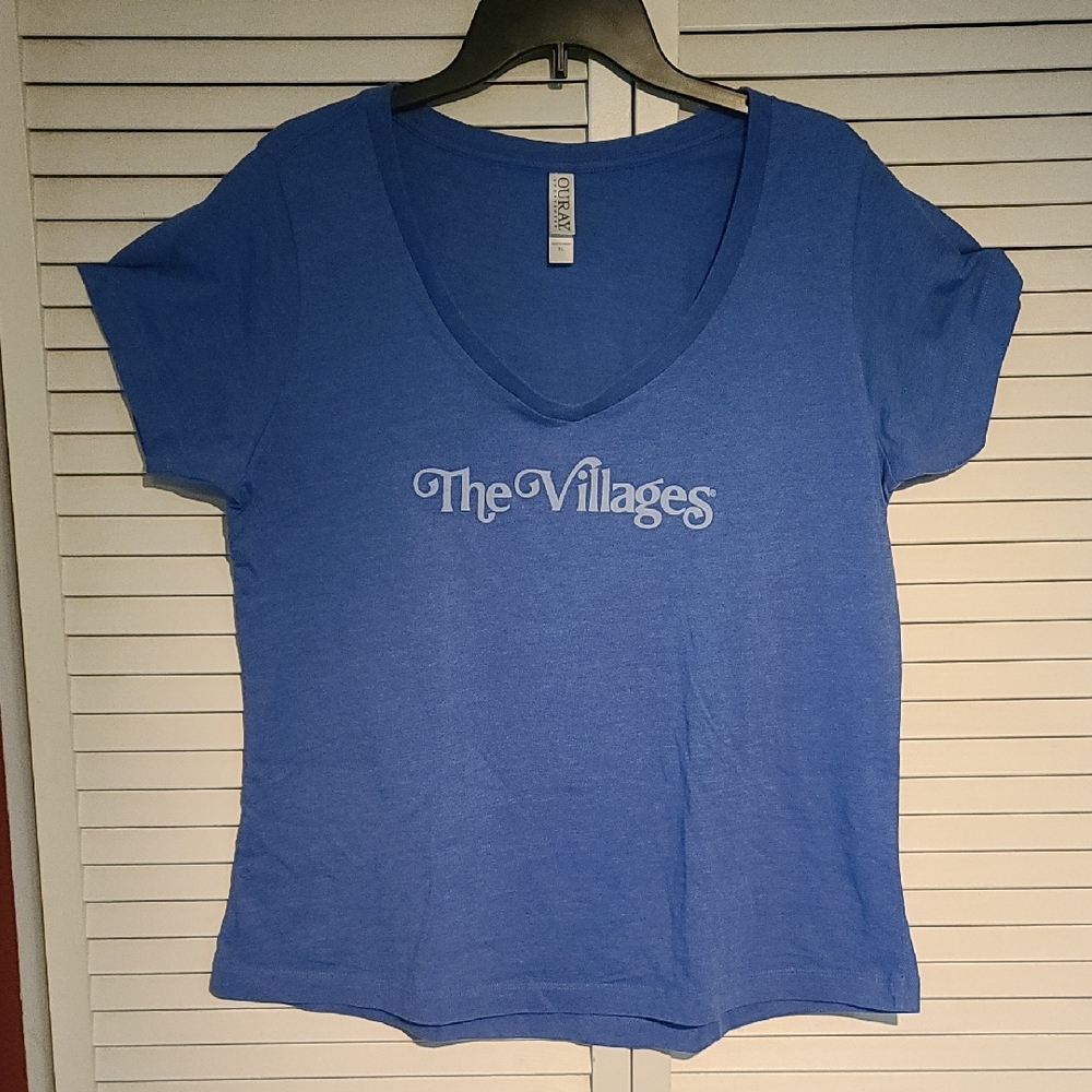 The Villages Florida Blue Women's V-Neck Tee For Over 55 Community PTP 23